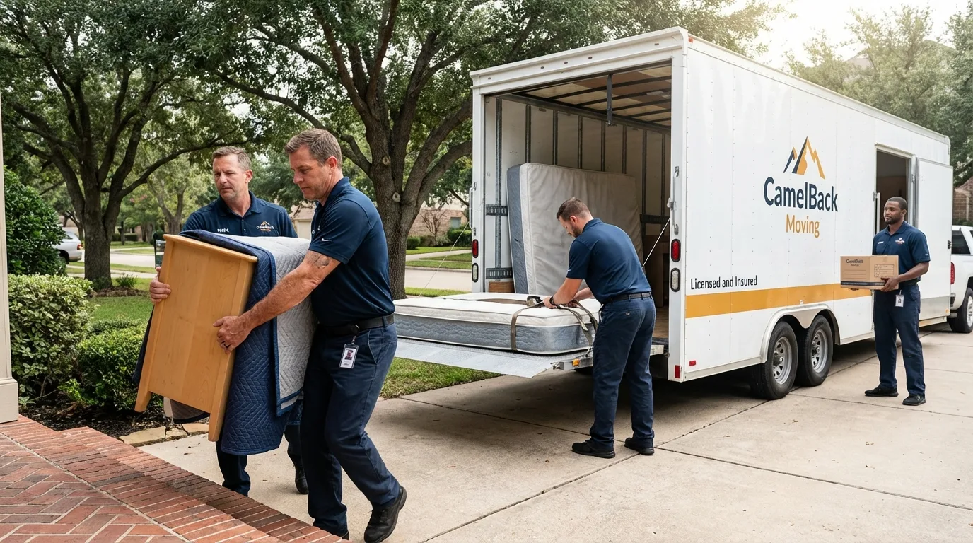 Crew loading residential truck for cross-state move from Dixmont, ME