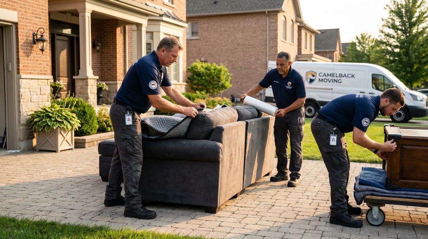 Large estate moving crew wrapping furniture in Dixmont, ME